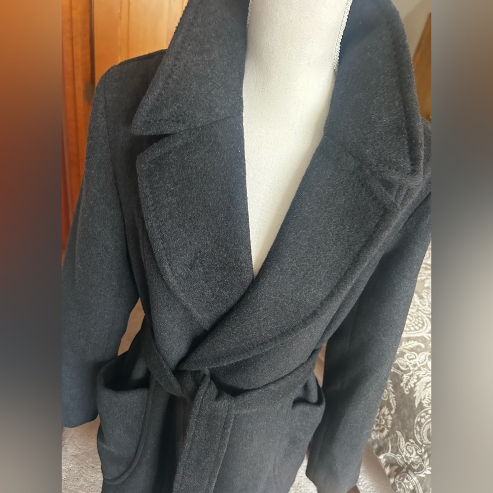 Bernardo Dark Gray Double Breasted Tie Waist Trench Coat Size Medium - Picture 4 of 11